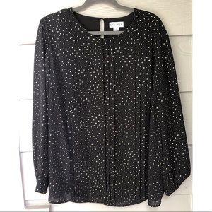 Ava Viv 1X Black Pintuck Blouse Gold Accents